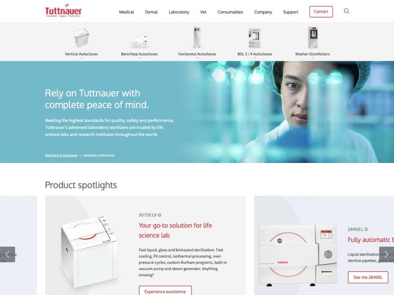Tuttnauer Website Design by Conlumina Digital Agency – Front Page
